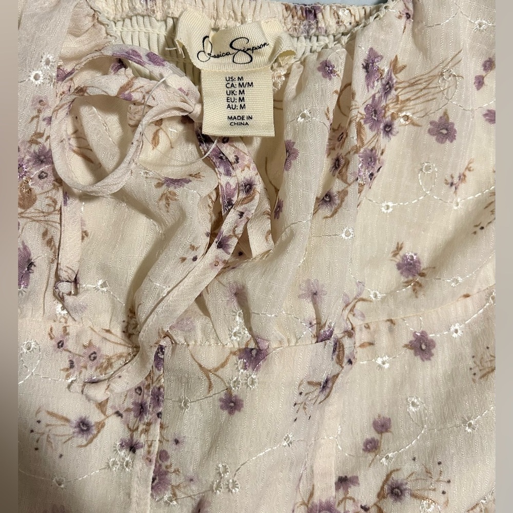 Jessica Simpson Cream Midi Dress with Purple Floral Print - Picture 11 of 13